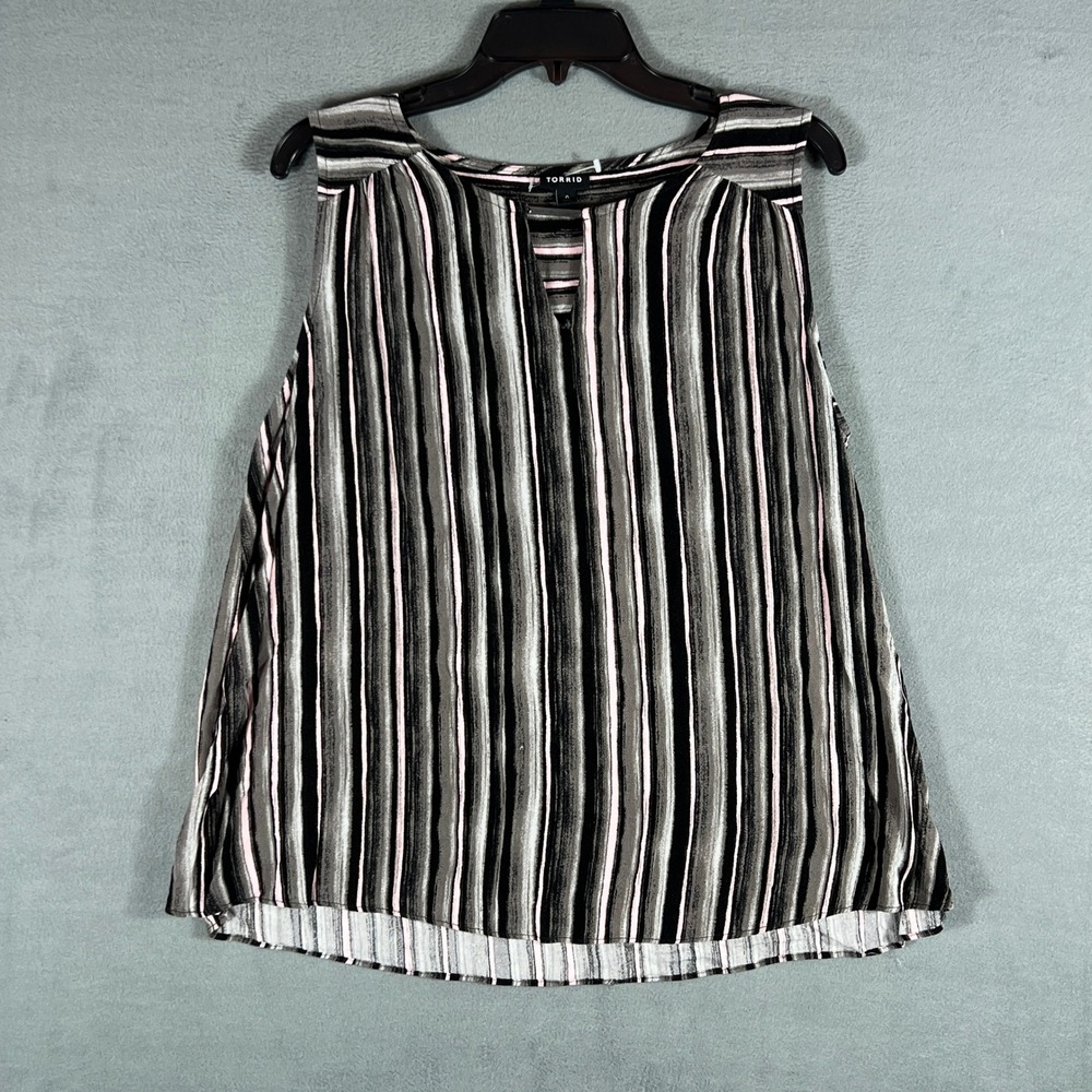 Torrid Womens Blouse Tagged Size 0 Multi Color Striped Sleeveless Split V-Neck